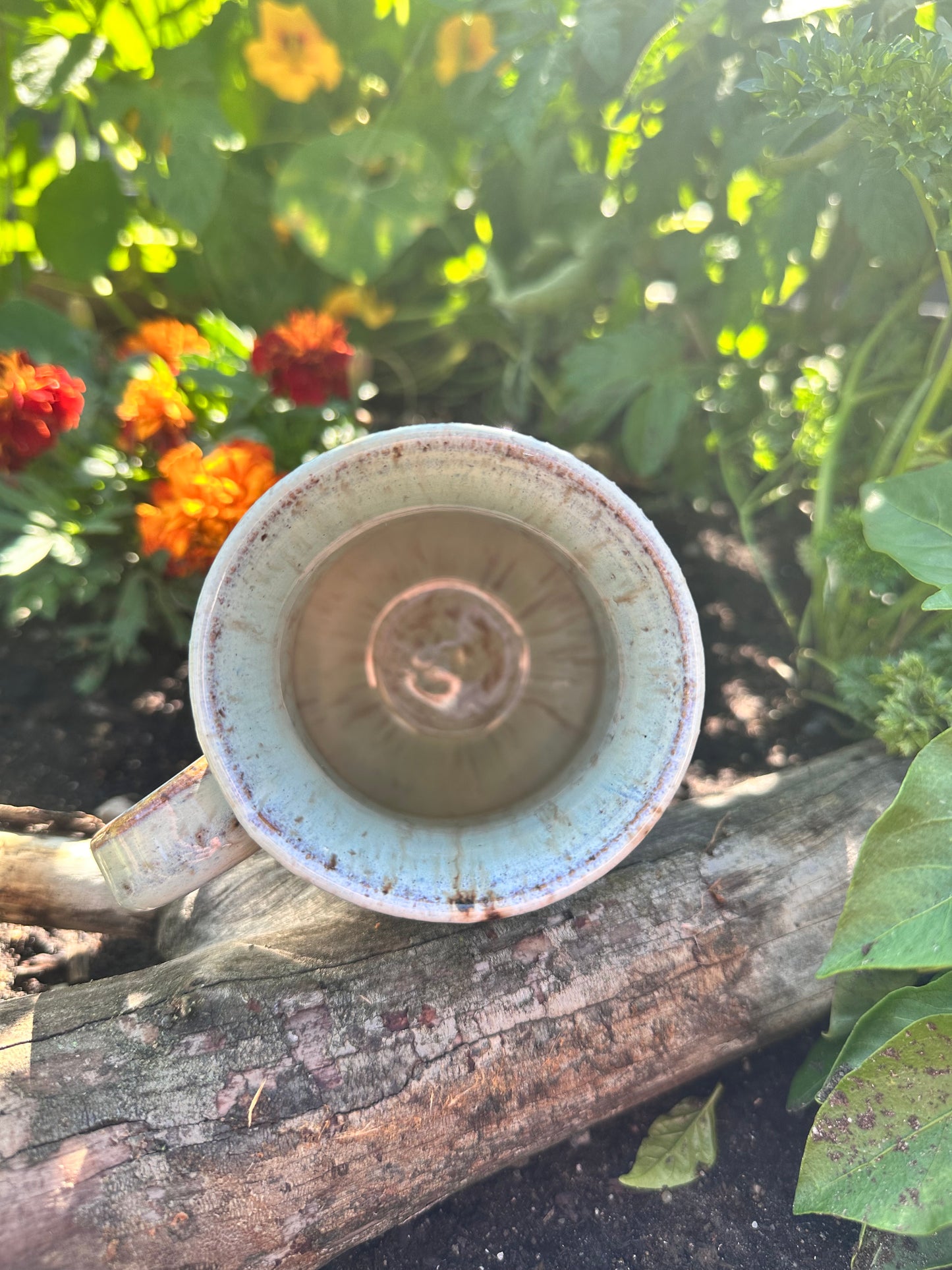 Handmade Ceramic 18 oz Green Sunflower Mug