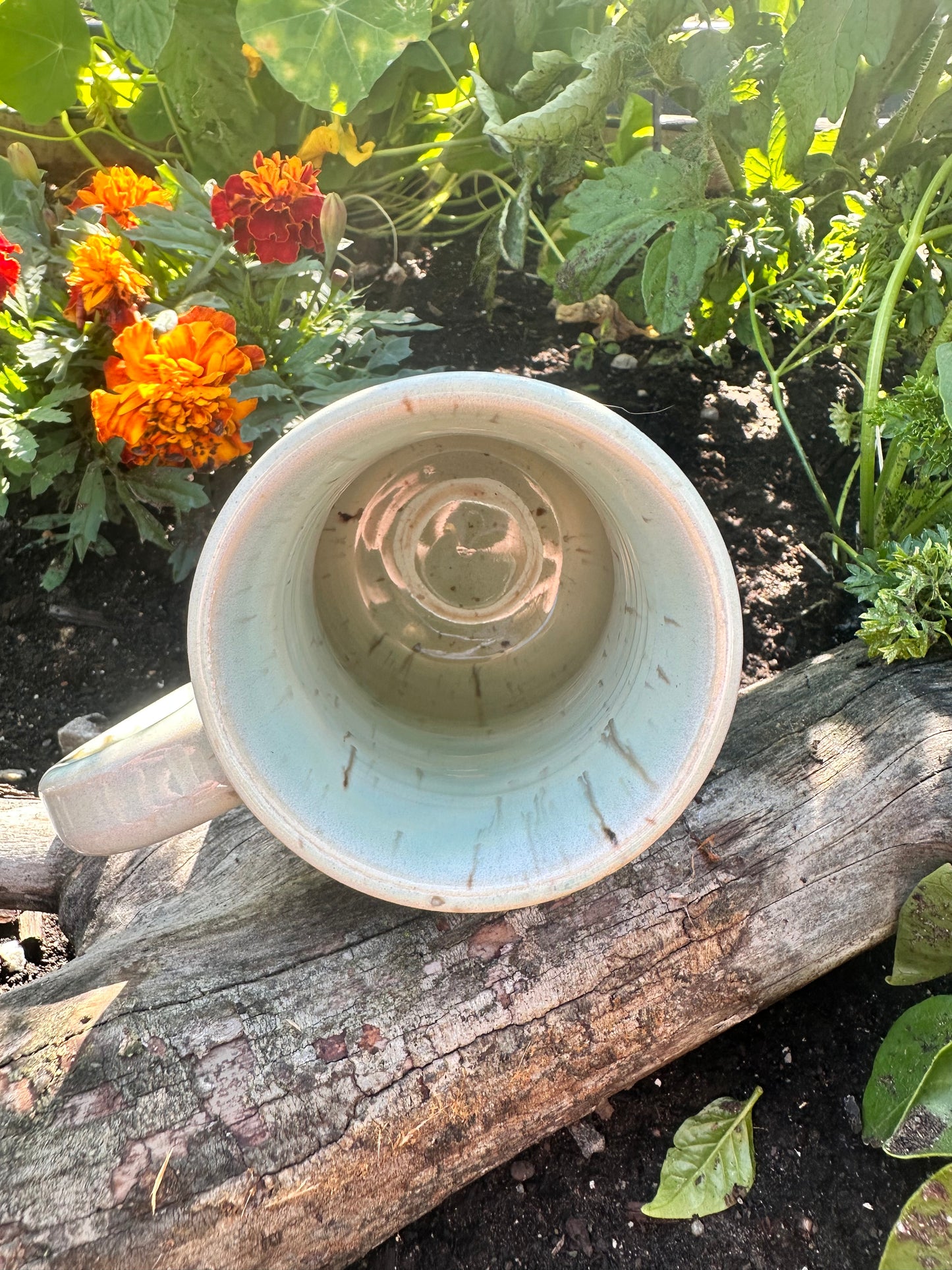 Handmade Ceramic 16 oz Green Sunflower Mug