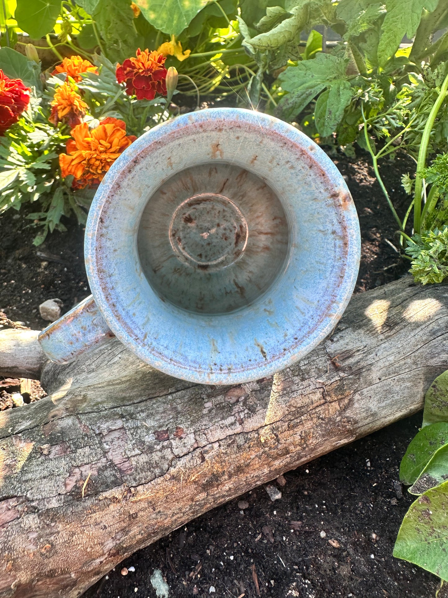 Handmade Ceramic 18 oz Blue Goat/Meadow Flower Mug
