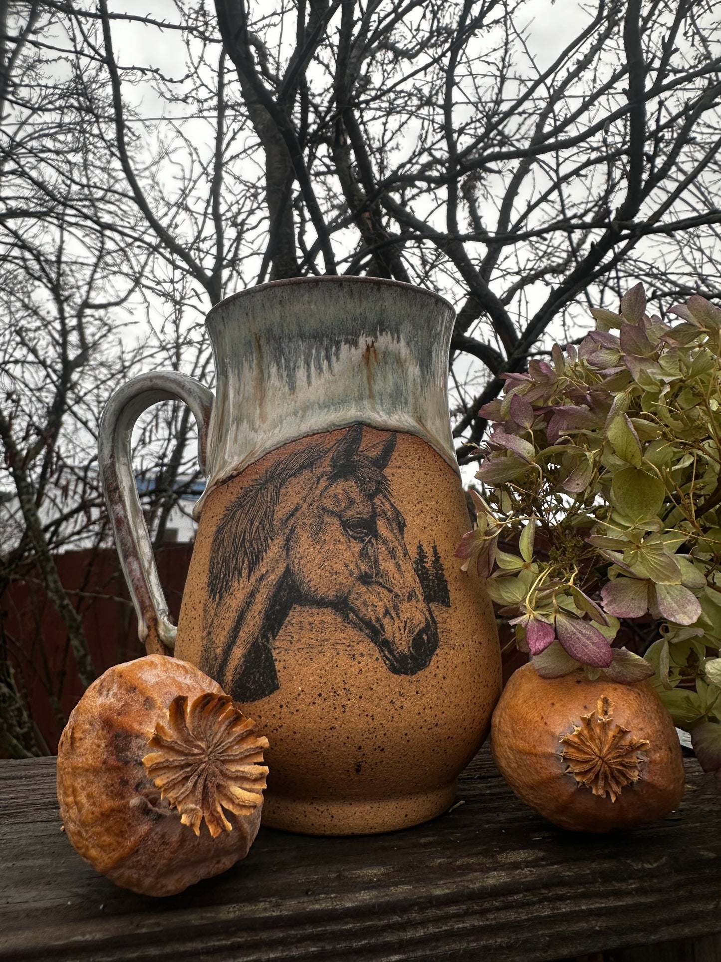 Handmade Ceramic Blue/White Horse Mug (Second)