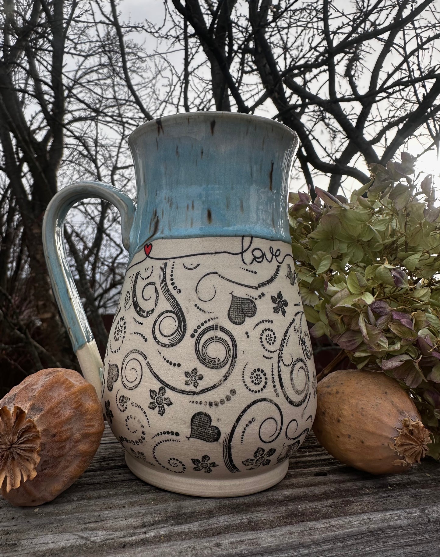 Handmade Ceramic Blue Valentine Hearts Mug (Second)