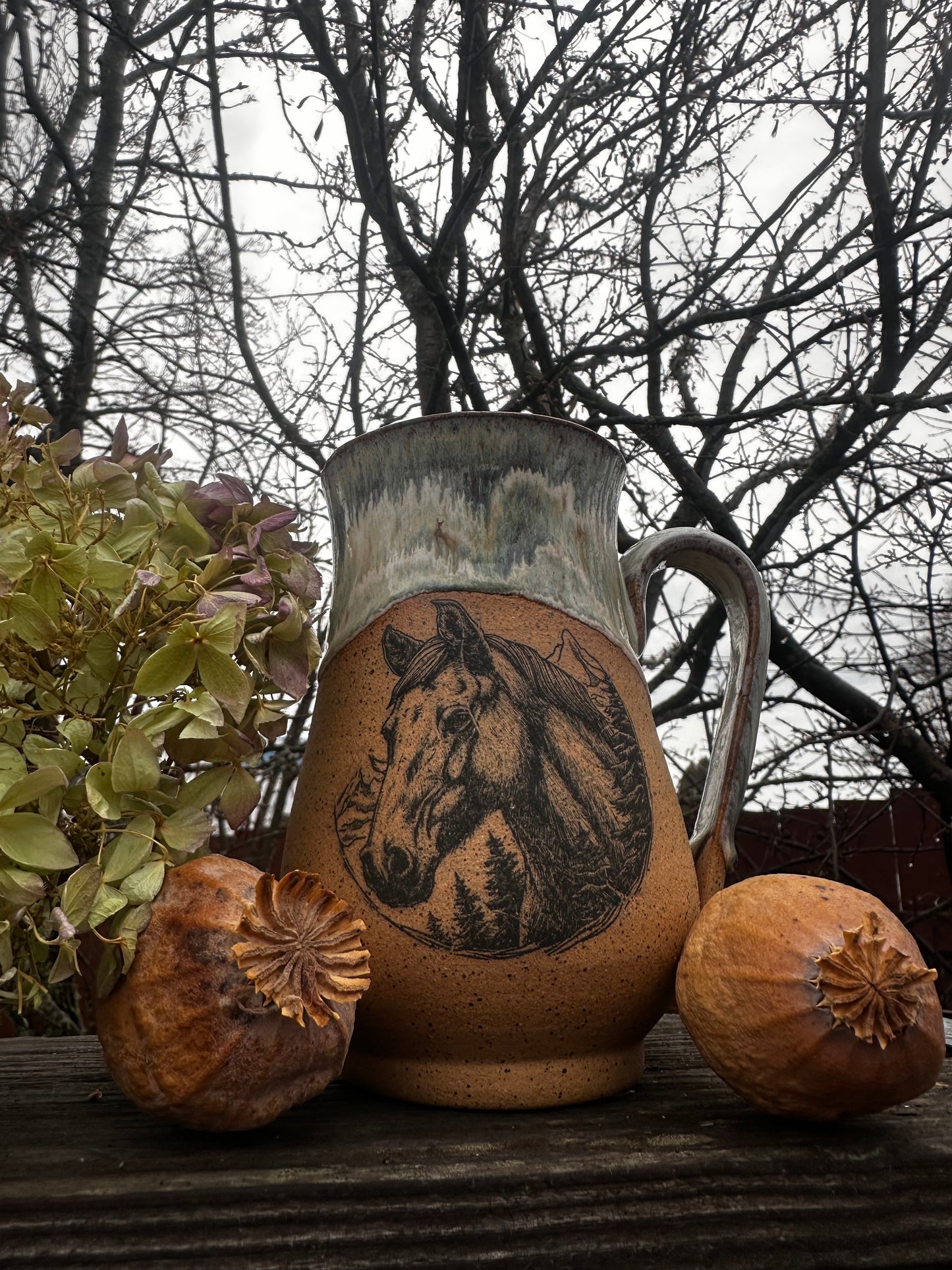 Handmade Ceramic Blue/White Horse Mug (Second)