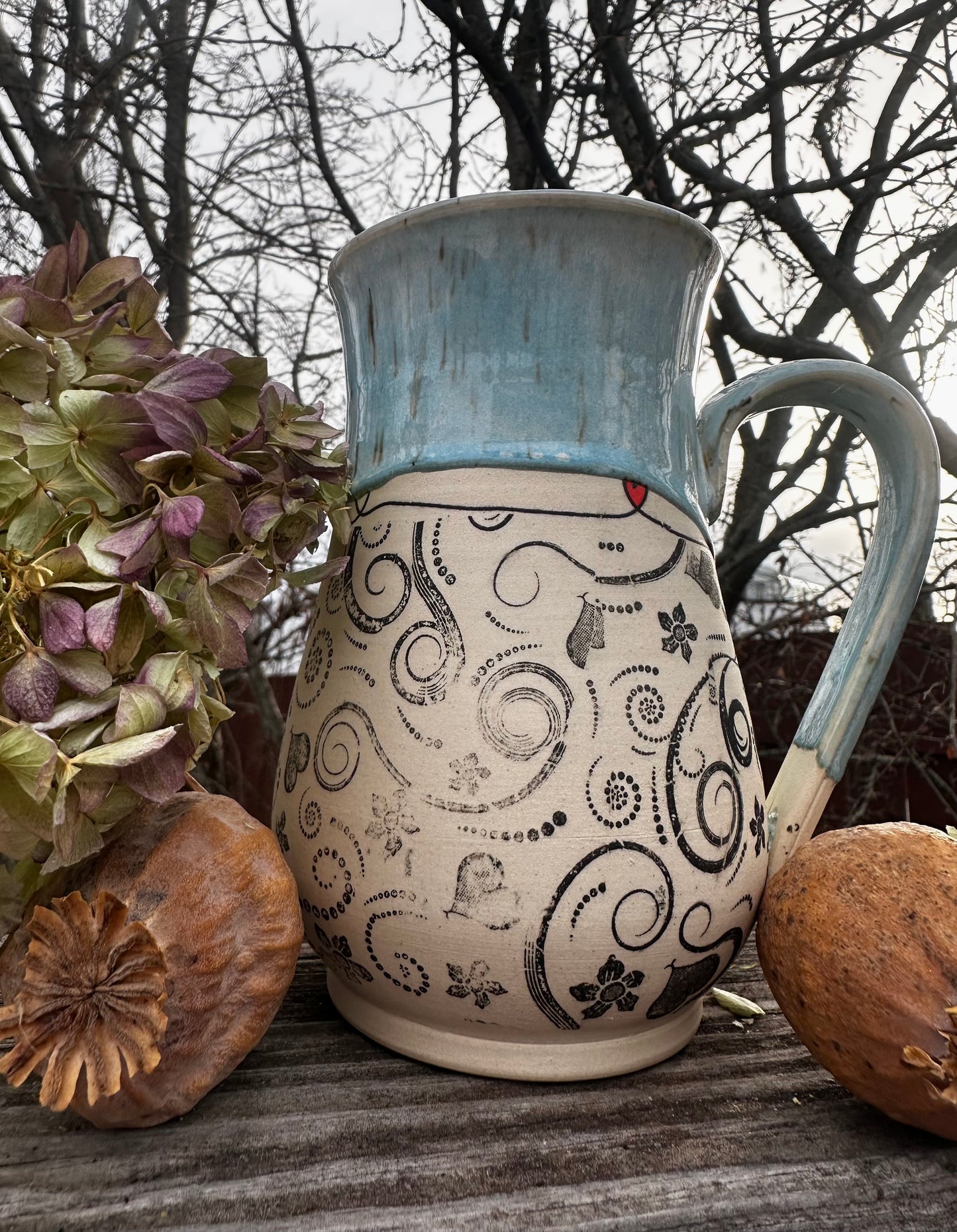 Handmade Ceramic Blue Valentine Hearts Mug (Second)