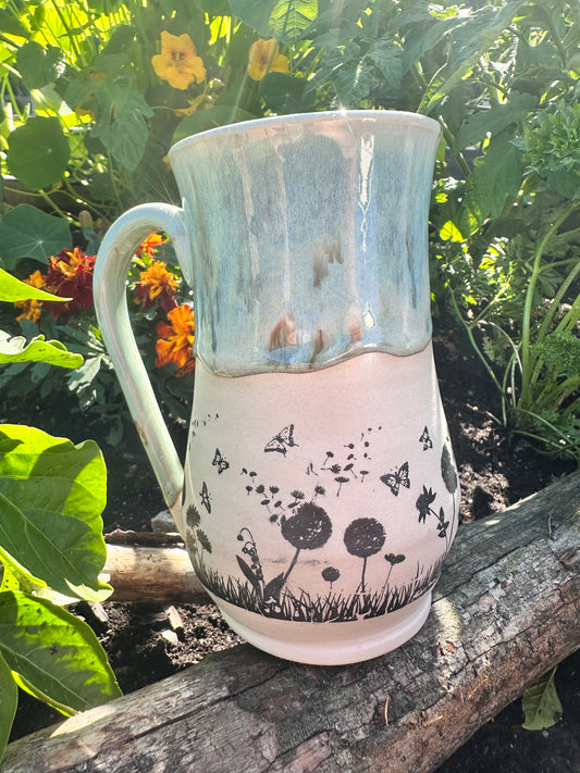 Handmade ceramic mug with field flower design 